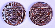 Matching Grant, Fund Raising Medallion-Sized Cambodian Comedy/Tragedy Masks made exclusively for The Found Theatre in Long Beach; and designed and hand-produced by Dwight H. Bennett.