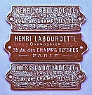 Henri Labourdette Carrossier (Coach) Plate reproduction, and a “Buess Labourdette” modified coach plate, both hand-fabricated by Dwight H. Bennett.