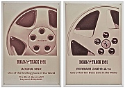 Two of Road & Track Magazine’s “One of the Ten Best Cars in the World” plaques photo-etched and hand-chamfered by Dwight H. Bennett.