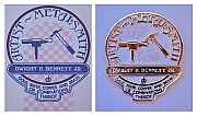 Dwight H. Bennett’s original business card’s logo design, and his Sterling Silver Logo Lapel Pin, designed and later hand-fabricated by Dwight H. Bennett.