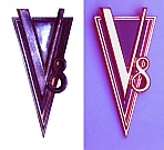 1937 Cadillac V8 Emblem before and after the meticulous restoration by Dwight H. Bennett.