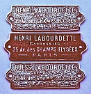Henri Labourdette Carrossier (Coach) Plate reproduction, and a “Buess Labourdette” modified coach plate, both hand-fabricated by Dwight H. Bennett.